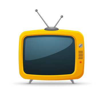 Retro tv cartoon background media. Orange yellow retro tv old vintage vector cute icon