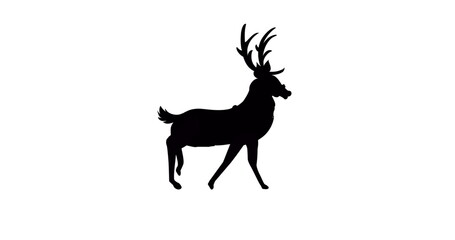Digital image of black silhouette of reindeer walking against white background