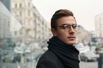 Portrait of european businessman looking at camera