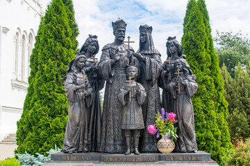 Diveevo, Russia. June 12, 2021. Monument to the Holy Russian Tsar Martyr Nicholas II and his family. Orthodox church. Christian temple.