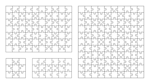 Jigsaw Puzzle 10x11 square piece template. Jigsaw puzzle grid vector stroke scheme