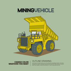 Industrial heavy duty and Mining vehicle isolated outline drawing vector illustration.