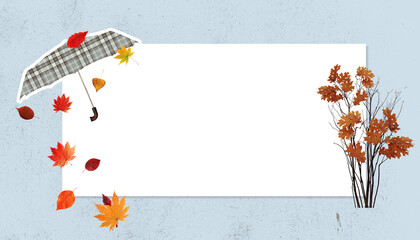 Fototapeta premium Calendar, greeting card design. Minimalism, contemporary art collage. Inspiration, idea. Autumn mood, beauty and nature concept.