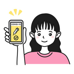 ワクチンパスポートを提示する女性のイラスト