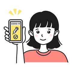 ワクチンパスポートを提示する女性のイラスト