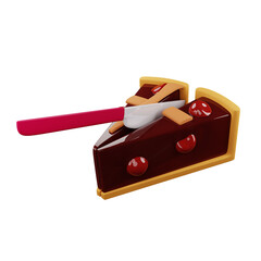3d slice of cherry pie cut in half with knife, last slice, Stock Split concept, isolated illustration on a white background, 3d rendering