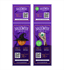 Halloween Ticket pass style design Vector Template