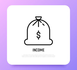 Obraz premium Dividends thin line icon. A bag of gold. Income, reward. Vector illustration.