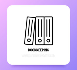Bookkeeping symbol, stack of folders thin line icon. Modern vector illustration.