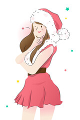 Cute santa claus cosplay by pretty girl flat vector illustration character design with small star decoration