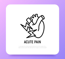 Acute pain in heart thin line icon. Modern vector illustration of symptom heart attack.