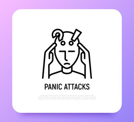 Panic attack thin line icon. Modern vector illustration of person in stress.