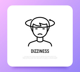 Human with dizziness thin line icon. Modern vector illustration of disorientation.