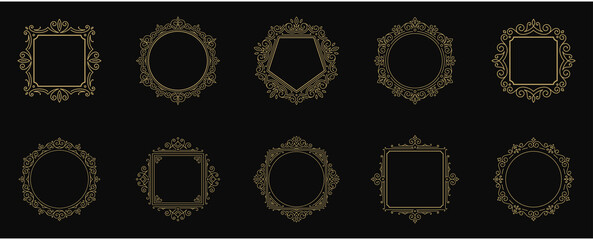 Vintage flourishes ornament frames set vector illustration