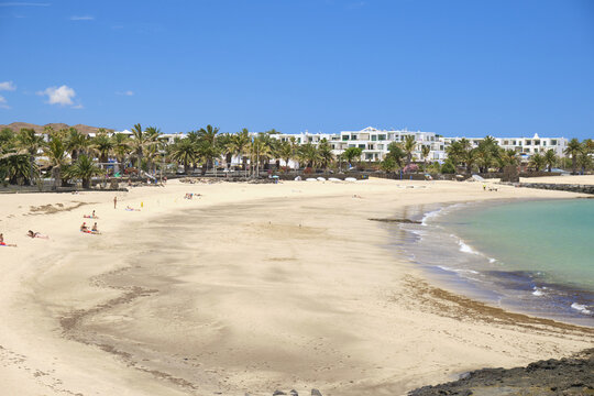 The Beach of Costa teguise, Lanzarote with blue sky
