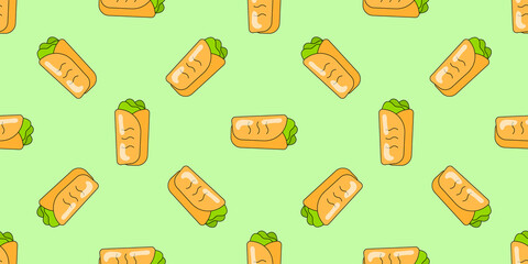 Shawarma seamless pattern. Vector fast food background for design. Food concept.