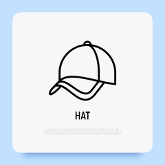 Baseball hat thin line icon. Promotional product. Modern vector illustration of headwear.