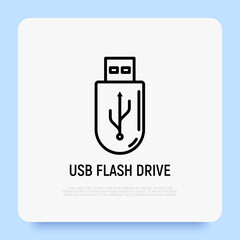 USB flash drive thin line icon. Promotional product. Modern vector illustration.