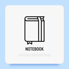 Notebook with bookmark thin line icon. Promotional product. Modern vector illustration.