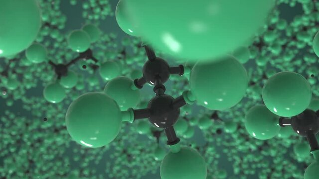 Hexafluoroethane molecule, scientific molecular model, looping 3d animation