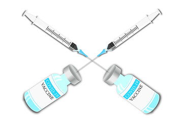 新型コロナウイルスのワクチンと注射器のイラスト。ワクチン接種のコンセプト。