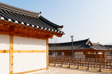 Fototapeta premium Traditional Korean style architecture at Hanok Village. Traditional Korean house.