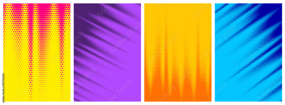 Wall mural set of abstract halftone colorful backgrounds. - Wall murals