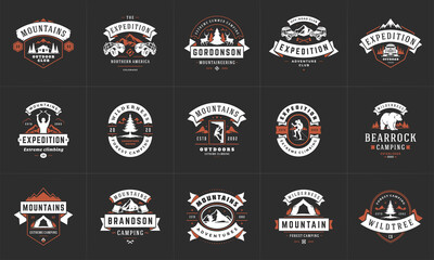 Camping logos and badges templates vector design elements and silhouettes set © provectors
