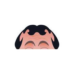 Vintage Retro Sticker. Modern Flat Vector Concept Illustrations. Parts of Face. Eyebrows, Forehead with 
Wrinkles, Hair Icon. Social Media Ads.