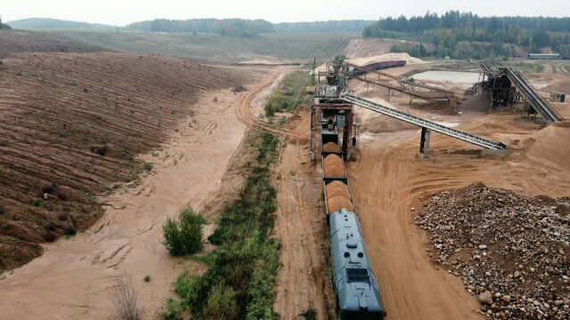 Freight train on a sand quarry