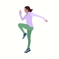 Fototapeta na wymiar Vector illustration of jumping young woman in sportswear. Flat. Sport, training.