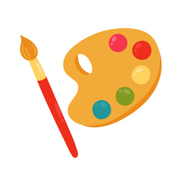 Hand drawn colorful palette and brush vector icon