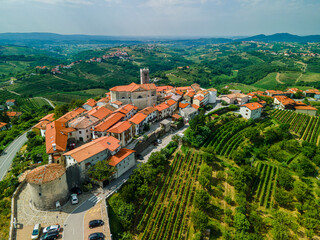 Smartno Townscape and Vineyards in  Goriska Brda Countryside Region of Slovenia - obrazy, fototapety, plakaty