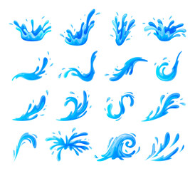 Fototapeta na wymiar Set cartoon splashes and drops vector flat illustration dripped liquid supplies water or oil spill