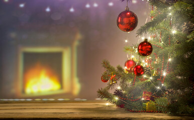 New Year background. Christmas Tree with Decorations