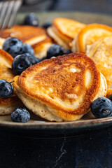 pancakes blueberrie berrie fresh breakfast sweet dessert ready to eat meal snack on the table copy space food background rustic  top view