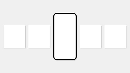 Smartphone post mockup. Social media carousel. Vector illustration