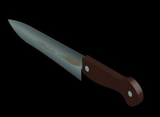 Isometric old rusty kitchen knife isolated on black. Vector illustration. Horror game props. Halloween item.