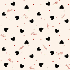 Black Red Heart Digital Papers, Seamless Patterns, Love Dot Design Illustration, 12 inches