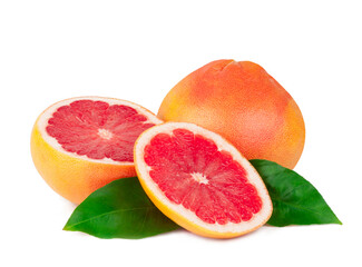 Fresh grapefruit and slices isolated on a white background