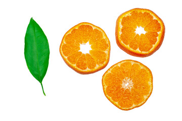 Tangerine slices isolated on a white background, clipping path, top view