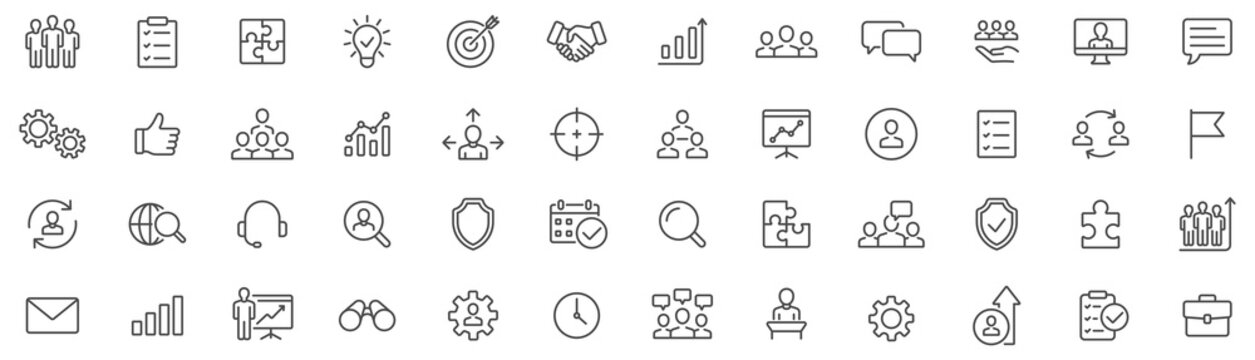 Teamwork and Business people icons set. Teamwork thin line icon collection. Vector