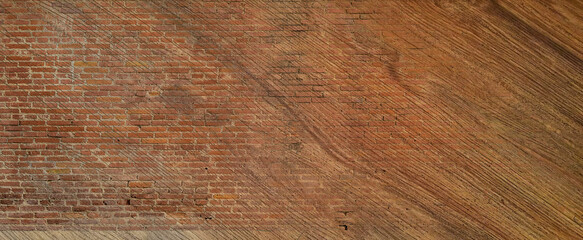 Brown peeling paint on the wall. Old concrete wall with cracked flaking paint. Weathered rough painted surface with patterns of cracks and peeling. High resolution texture for background and design.