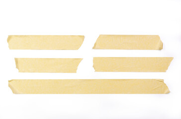 Adhesive tape pieces in line on white background, with cliping path
