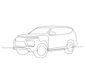 continuous line drawing of modern powerful luxury SUV car