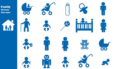 Famille en 20 icônes bleus, collection