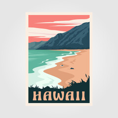 hawaii beach vintage poster art illustration design, adventure ocean poster - obrazy, fototapety, plakaty