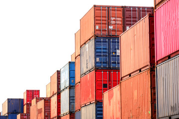 Freight, transportation, transportation, transportation, delivery and distribution. commercial business ideas Group of 40-foot heavy-duty colored metal containers stacked in the wharf.