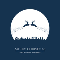 christmas village winter banner with magic flying reindeer