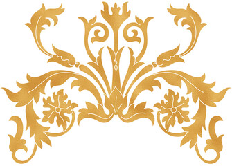 Gold baroque floral element, golden foil damask motif